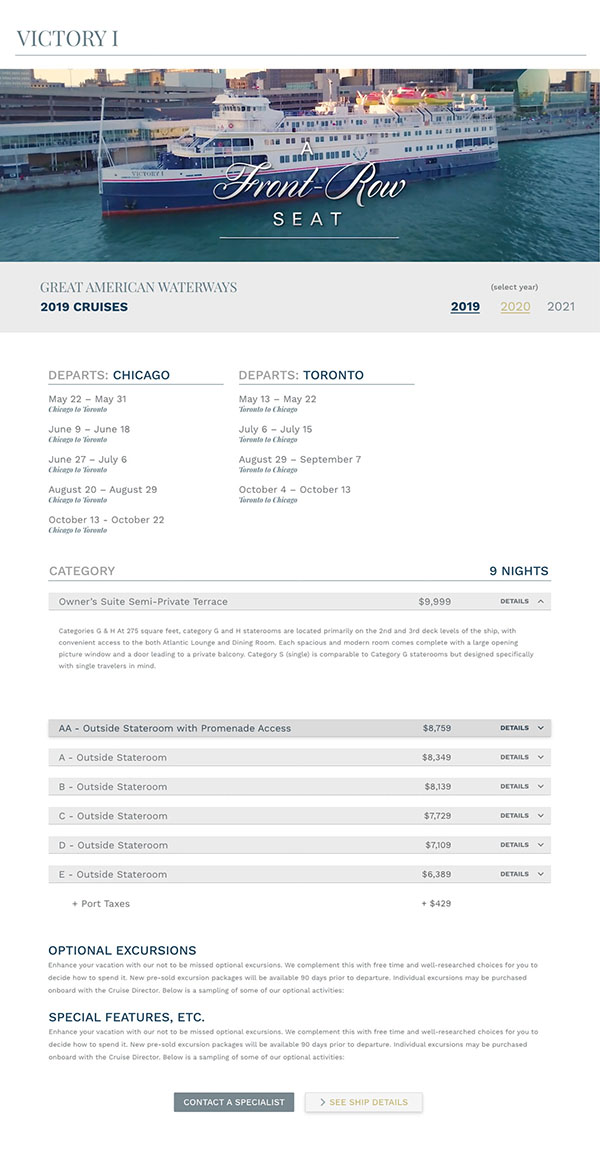 Great Lakes Cruise Company Ship Details Page