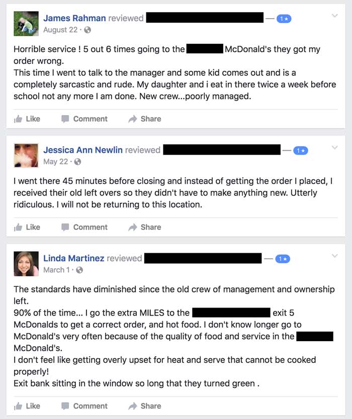 Adrian McDonald's Facebook review screenshot