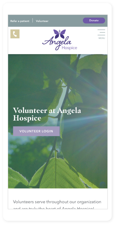 Angela Hospice website on a mobile phone