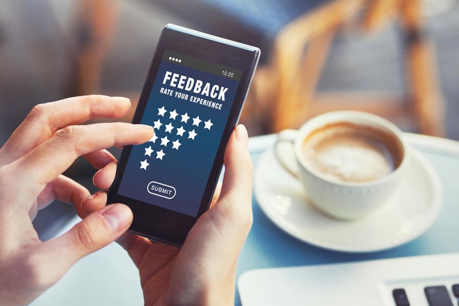 Someone providing feedback on a mobile app