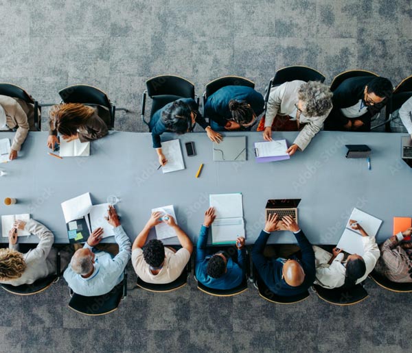 Office workers collaborating